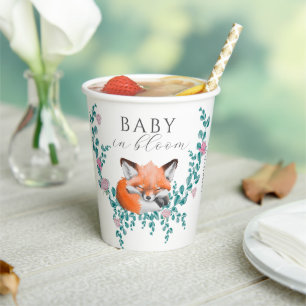 Vasos De Papel Bebé en Floresta de Zorro Verde Baby Shower