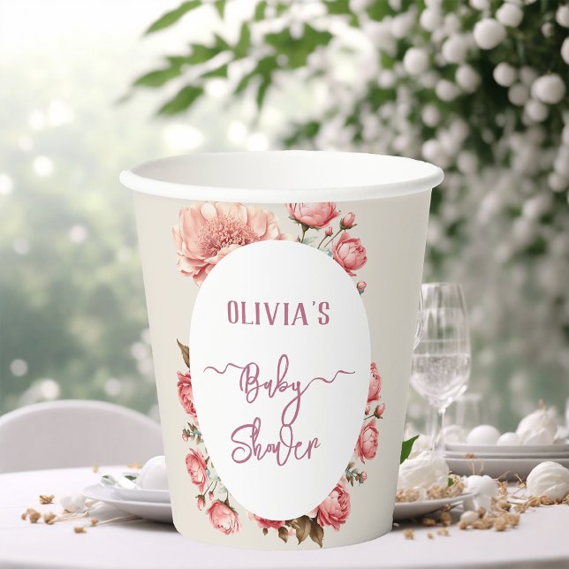 Vasos De Papel Bebé en Rosa de flores de sangre Baby Shower rosad (Subido por el creador)