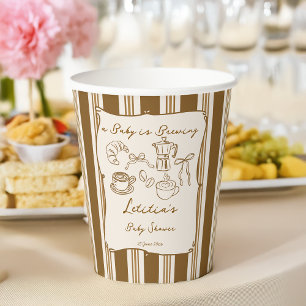 Vasos De Papel Bebé está preparando café retro baby shower person