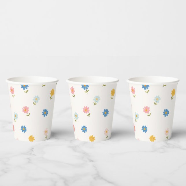 Vasos De Papel Bebé Floral Retro Pastel (Multi)