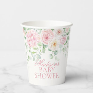 Vasos De Papel Bebé floral rosado en el Baby Shower Bloom Hydrang
