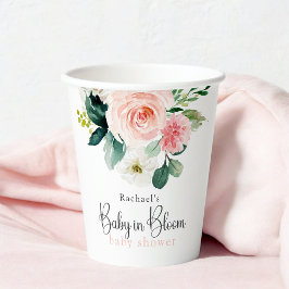 Vasos De Papel Bebé floral rosado Rubor en un Baby Shower en flor