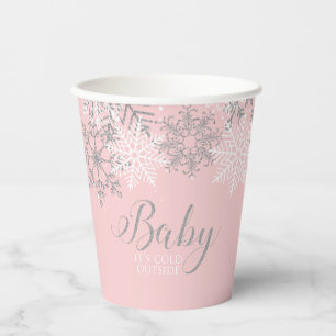 Vasos De Papel Bebé, frío fuera de Baby Shower con copos de nieve