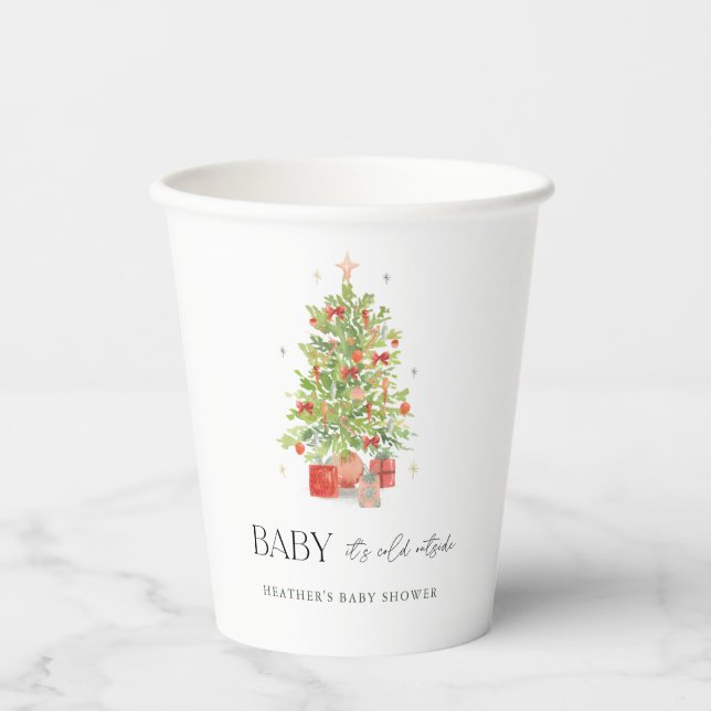 Vasos De Papel Bebé, frío fuera de Navidades Baby Shower (Anverso)