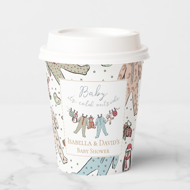 Vasos De Papel Bebé, frío fuera del Baby Shower invernal (Anverso)