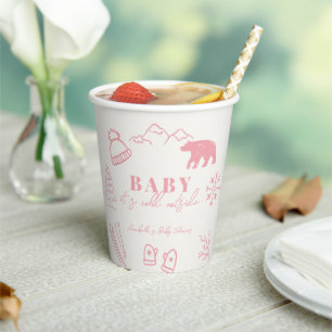 Vasos De Papel Bebé hace frío afuera Rosa dibujada a mano Baby Sh