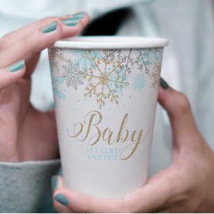 Vasos De Papel Bebé hace frío fuera del Baby Shower Blue Snowflak
