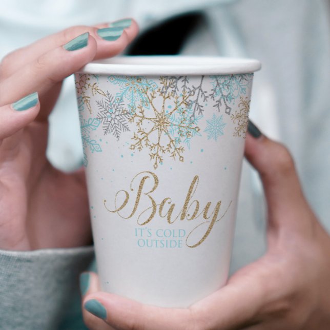 Vasos De Papel Bebé hace frío fuera del Baby Shower Blue Snowflak (Subido por el creador)