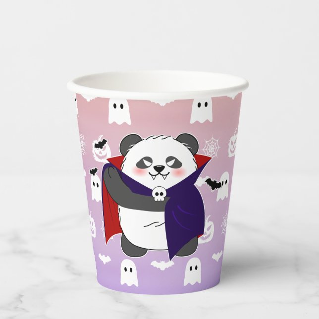 Vasos De Papel Bebé lindo de Halloween Vampiro Panda Dracula (Anverso)