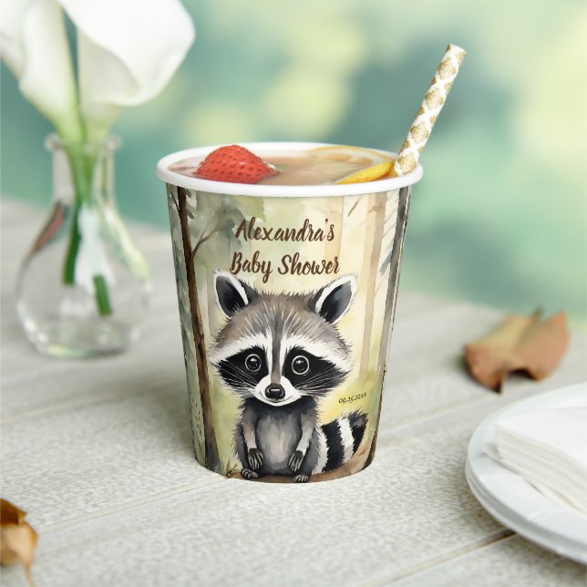 Vasos De Papel Bebé lindo Raccoon Sexo Neutral Baby Shower (in situ)