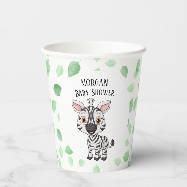 Vasos De Papel Bebé lindo Zebra Viaje Jungla Árbol de Safari hoja (Reverso )