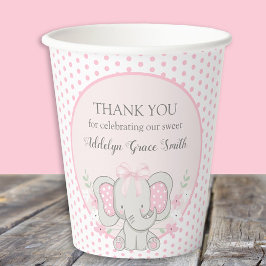 Vasos De Papel Bebé Niña Elefante Polka Rosa Dot Sip Ver Ducha