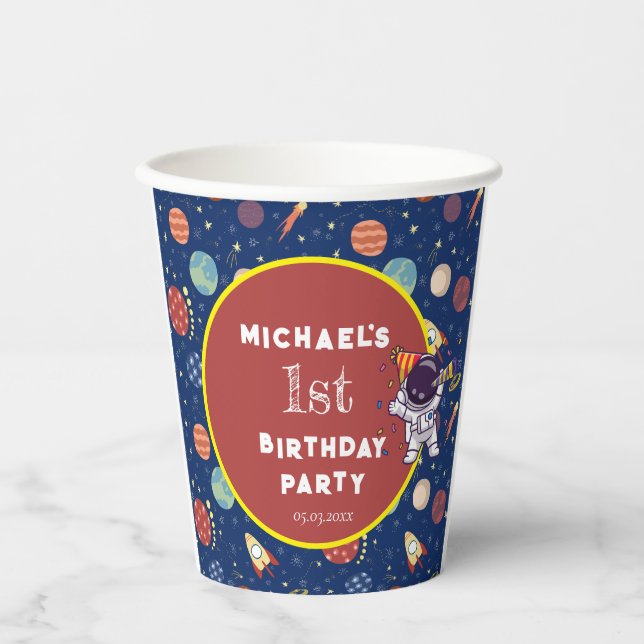 Vasos De Papel Bebé niños astronautas en cualquier fiesta de cump (Anverso)