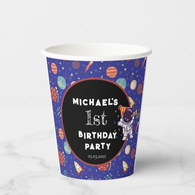 Vasos De Papel Bebé niños astronautas en cualquier fiesta de cump (Anverso)