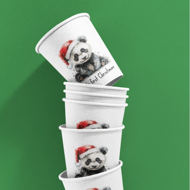 Vasos De Papel bebé panda con navidades gorra, personalizable (Subido por el creador)
