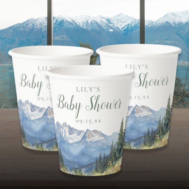 Vasos De Papel Bebé Shower de Acuarela Moderna de Flor Silvestre  (Modern Watercolor Mountain Wildflower Baby Shower Paper Cups)