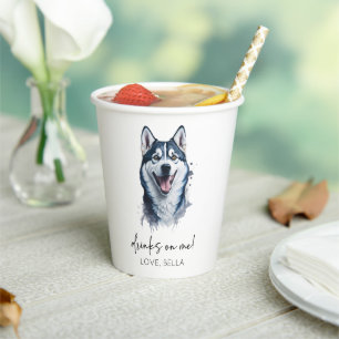 Vasos De Papel ¡Bebe Sobre Mí! Boda Mascota Siberian Husky Dog