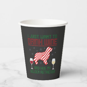 Vasos De Papel Bebe Vino Abraza Retriever Dorado Navidad