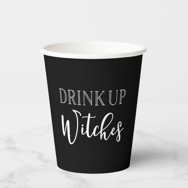 Vasos De Papel Beber brujas Cups de Halloween en blanco y negro (Anverso)