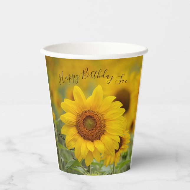 Vasos De Papel Bebidas Fiestas de papel girasol personalizadas (Anverso)