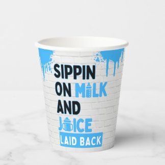 Vasos De Papel Bebiendo Leche y Jugo Blue Hip Hop