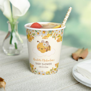Vasos De Papel Bee Baby Shower Floral Honeycomb