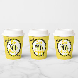 Vasos De Papel Bee Happy Yellow Bumble Bee