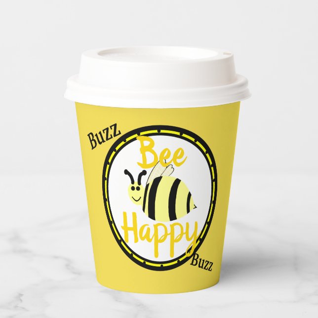 Vasos De Papel Bee Happy Yellow Bumble Bee (Anverso)