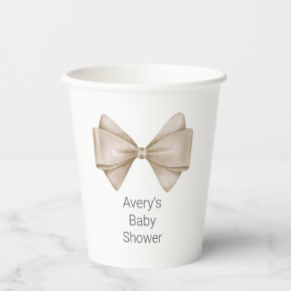 Vasos De Papel Beige Bow Modern Boho Baby Shower