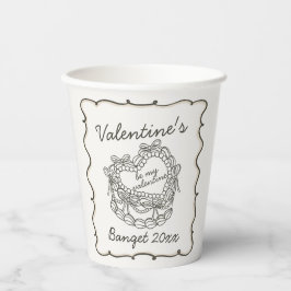 Vasos De Papel Beige Bow Retro Heart Coquette Cake Valentines