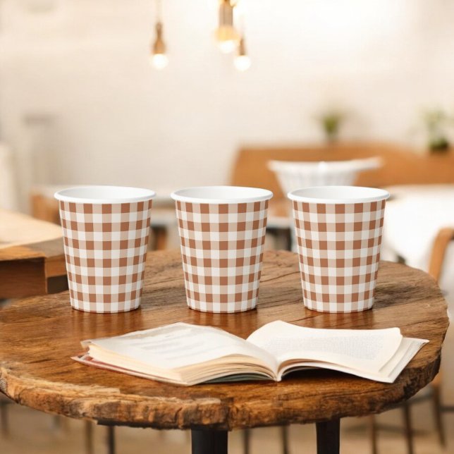 Vasos De Papel Beige Brown Buffalo Plaid Holiday (Subido por el creador)