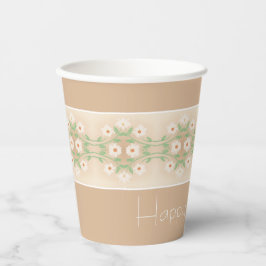 Vasos De Papel Beige Cremoso Y Floral Blanca