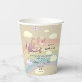 Vasos De Papel beige cute AIRPLANE BEAR pastel clouds rainbow