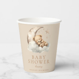Vasos De Papel Beige Cute Teddy Bear Neutral Baby Shower