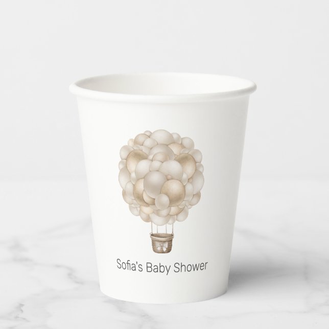 Vasos De Papel Beige Hot Air Balloon Boho Baby Shower (Anverso)