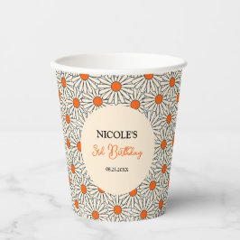 Vasos De Papel Beige Naranja Daisies Arco Floral Cumpleaños