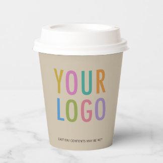 Vasos De Papel Beige Paper Cups with Lids Custom Company Logo 8oz