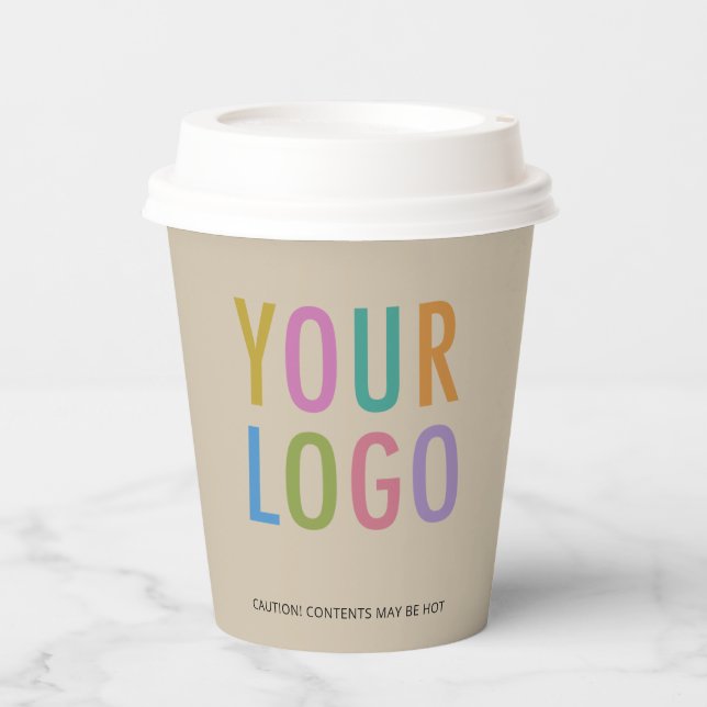 Vasos De Papel Beige Paper Cups with Lids Custom Company Logo 8oz (Anverso)