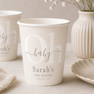 Vasos De Papel Beige Simple Chic Boho Oh Fiesta de Baby Shower