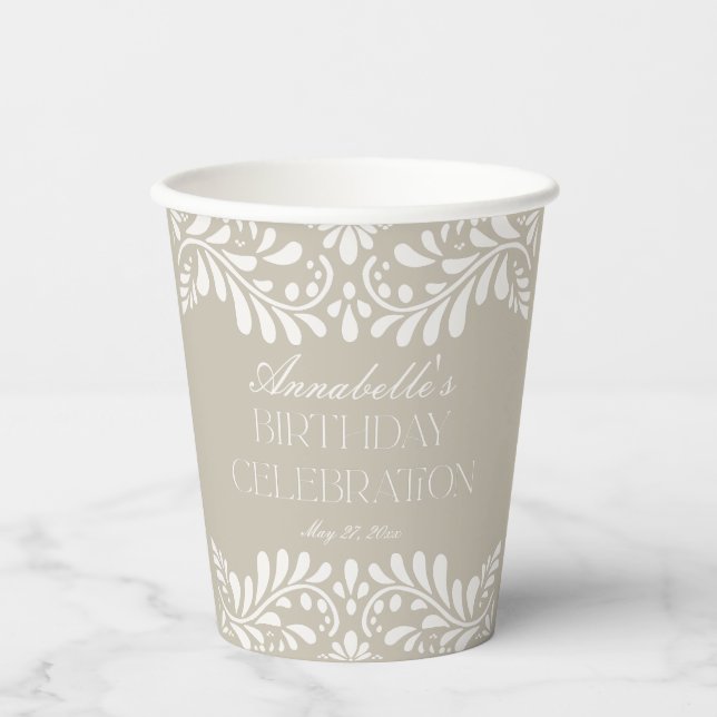 Vasos De Papel Beige Talavera Tile Fiesta fiesta de cumpleaños (Anverso)