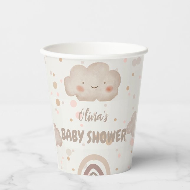 Vasos De Papel Beige Watercolor Baby Shower (Anverso)