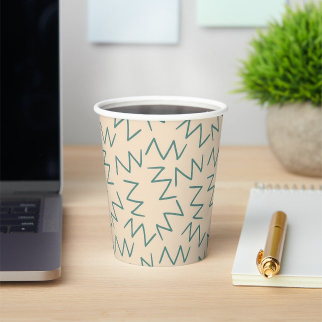 Vasos De Papel Beige Zig Zag Elegante Drinkware Desechable (in situ)