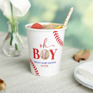 Vasos De Papel Béisbol Oh Boy Brown White Baby Shower