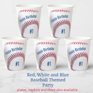 Vasos De Papel Béisbol redondo con Fiesta de nombre y edad