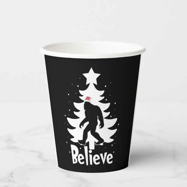 Vasos De Papel Believe Yeti Bigfoot Sasquatch Navidades Santa (Anverso)