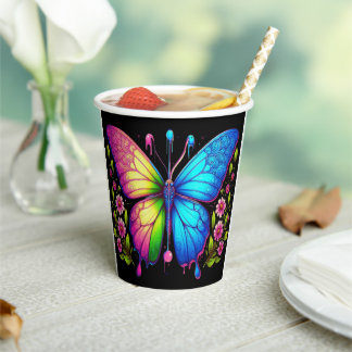 Vasos De Papel Belleza simétrica: mariposa rosa y azul