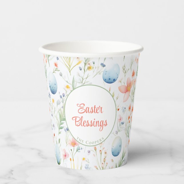 Vasos De Papel Bendiciones de Pascua | Nombre personalizado | Flo (Anverso)