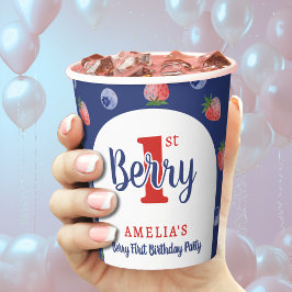 Vasos De Papel Berry 1er cumpleaños Fiesta Strawberry Blueberry B