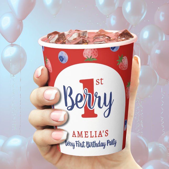 Vasos De Papel Berry 1er cumpleaños Fiesta Strawberry Blueberry R (Berry 1st Birthday Party Strawberry Blueberry Red Paper Cups
)