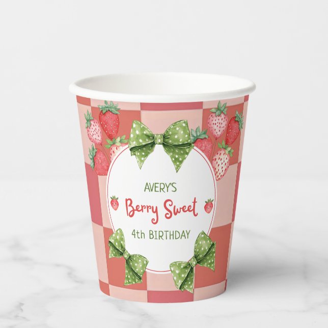 Vasos De Papel Berry 4th Birthday Strawberry Party  (Anverso)